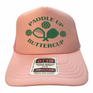 Otto Pink Trucker Hat with Green Print. Paddle Up Buttercup.